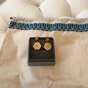 Tory Burch Logo White & Gold Earrings